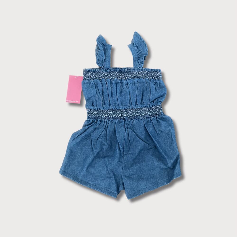 Vince Camuto Baby Girl Denim Romper 24 Months Smocked Pink Tassel Summer Outfit - Picture 3 of 3